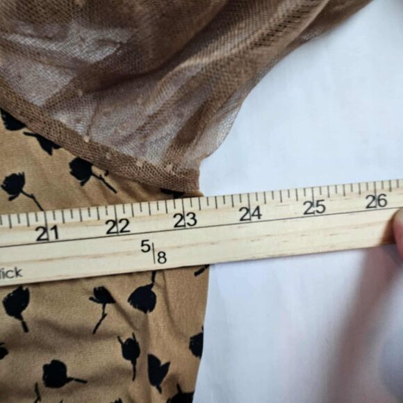 Cato Mixed Fabric Top Tan Black Floral Print Long Net Sleeves Women's Size 18/20 - Picture 6 of 11